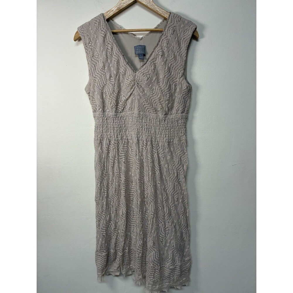Rabbit Rabbit Rabbit Designs Midi Dress Sleeveless V-NeckTan Lace Stretchy L - Picture 1 of 13